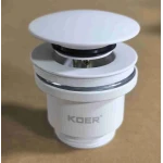 Донний клапан для раковини універсальний (з/без переливу) Koer PW-01-03 автоматичний (Click-Clack) (Колір білий) 1 1/4'' (KR3402)