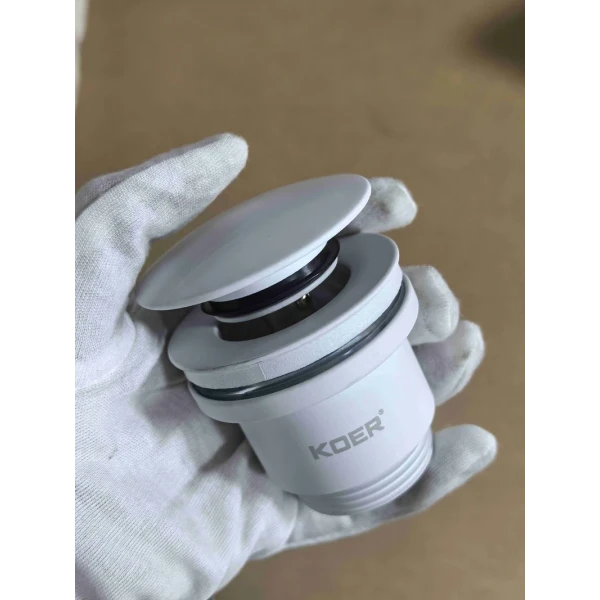 Донний клапан для раковини універсальний (з/без переливу) Koer PW-01-03 автоматичний (Click-Clack) (Колір білий) 1 1/4'' (KR3402)