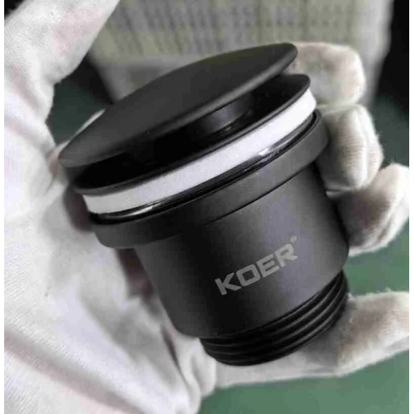 Донний клапан для раковини універсальний (з/без переливу) Koer PW-01-05 автоматичний (Click-Clack) (Колір чорний) 1 1/4'' (KR3403)