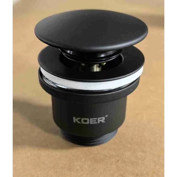 Донний клапан для раковини універсальний (з/без переливу) Koer PW-01-05 автоматичний (Click-Clack) (Колір чорний) 1 1/4'' (KR3403)