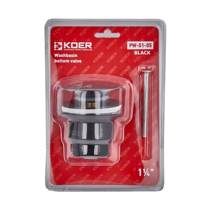 Донний клапан для умивальника Koer PW-01-05 1 1/4'' (кнопка) (Чорний) (KR3403)