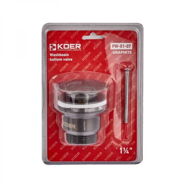 Донный клапан для умывальника Koer PW-01-07 1 1/4'' (кнопка) (Графит) (KR3404)