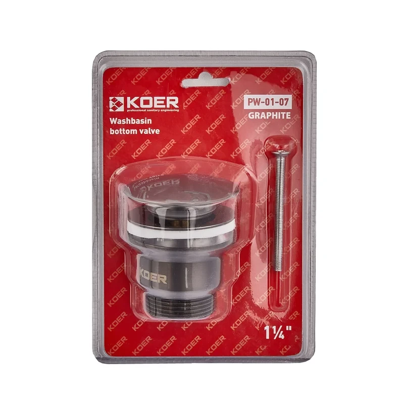 Донний клапан для умивальника Koer PW-01-07 1 1/4'' (кнопка) (Графіт) (KR3404)