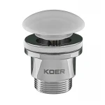 Донный клапан для умывальника Koer PW-01-11 1 1/4'' (кнопка) (Белая керамическая накладка) (KR3405)