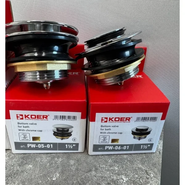 Донний клапан для ванни Koer PW-05-01 автоматичний (Click-Clack) (Колір хром) 1 1/2'' (KR3406)