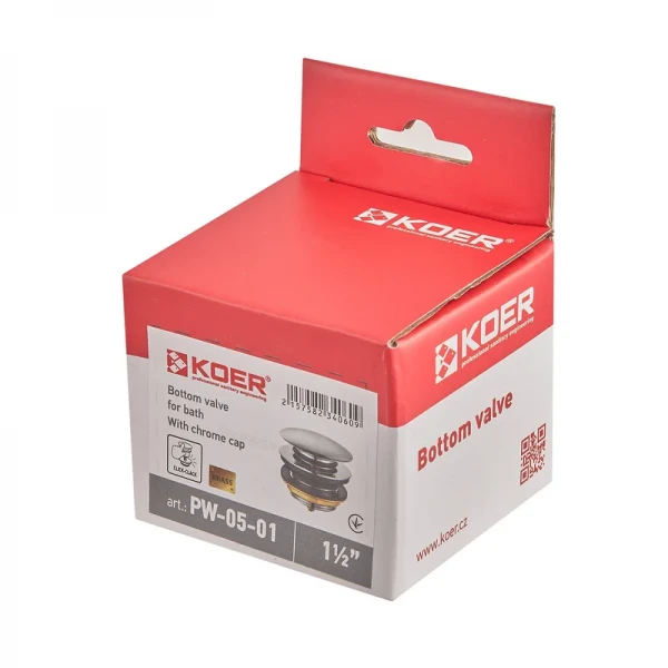 Донний клапан для ванни Koer PW-05-01 автоматичний (Click-Clack) (Колір хром) 1 1/2'' (KR3406)