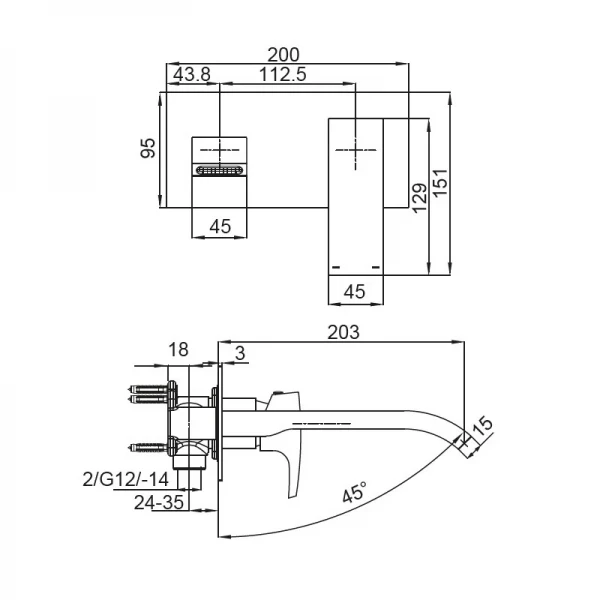 Смеситель для умывальника Koer KB-16007-05 встраиваемый (Цвет черный) (KR3451)