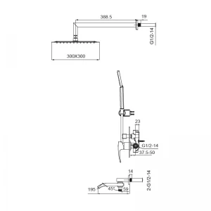 Вбудована душова система із змішувачем Koer KB-66007-01 (Колір хром) (KR3464)