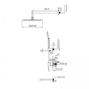 Вбудована душова система із змішувачем водоспад Koer KB-68007-01 (Колір хром) (KR3466)