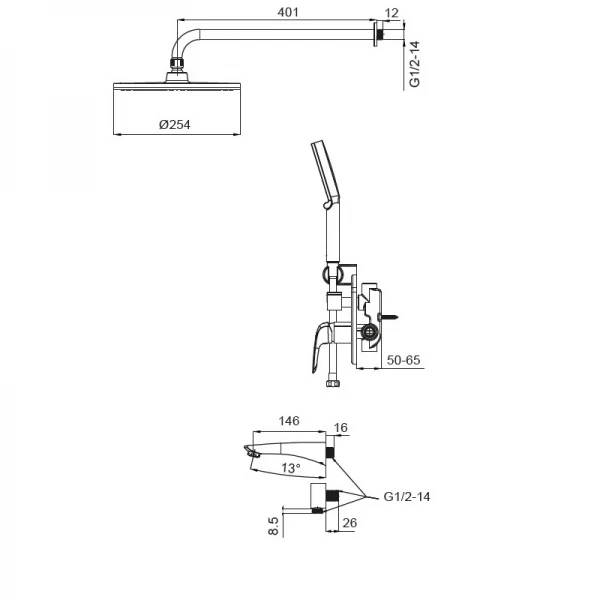 Встраиваемая душевая система со смесителем Koer KB-64008-01 (Цвет хром) (KR3476)