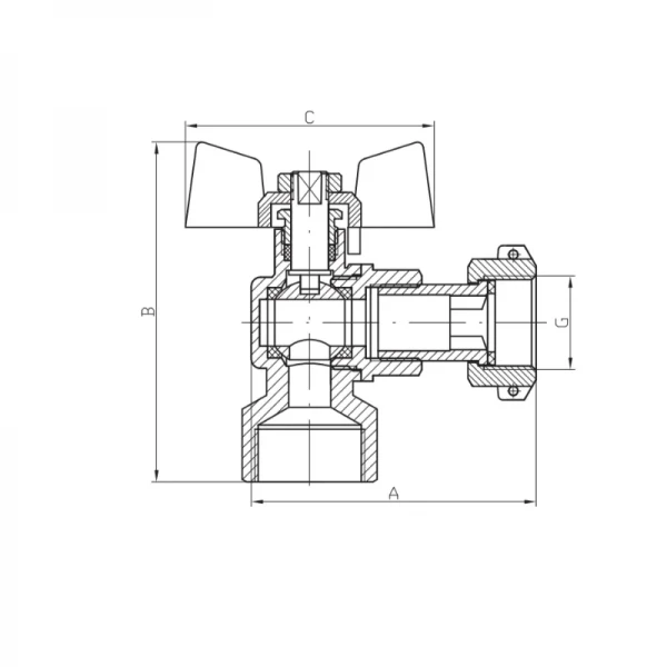 Кран угловой с накидной гайкой Koer KR.223 - 3/4" ГГБ (KR4774)
