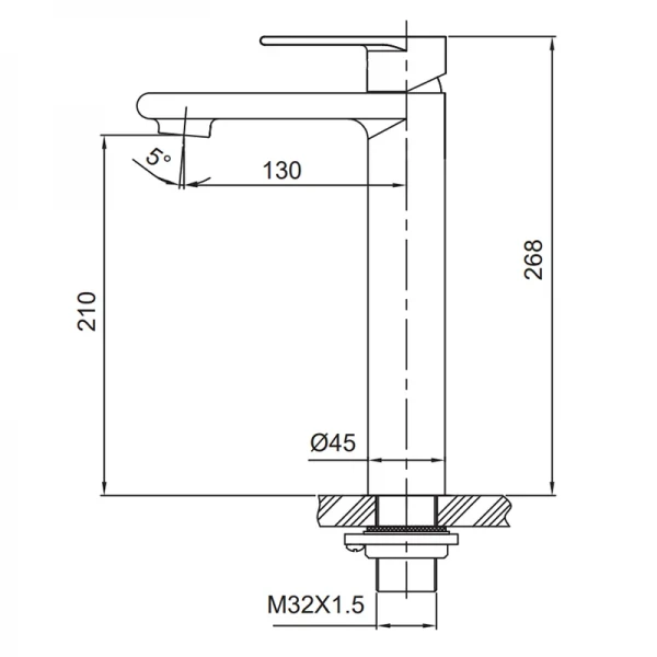 Смеситель для умывальника Koer KI-11015-02 высокий (из нерж. стали) (Цвет нерж) (KR4782)