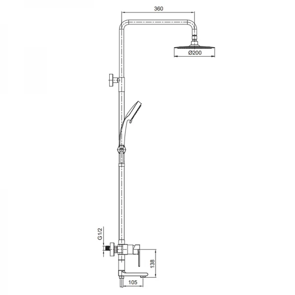 Душевая колонна со смесителем Koer KI-56015-02 (из нерж. стали) (Цвет нерж) (KR4784)