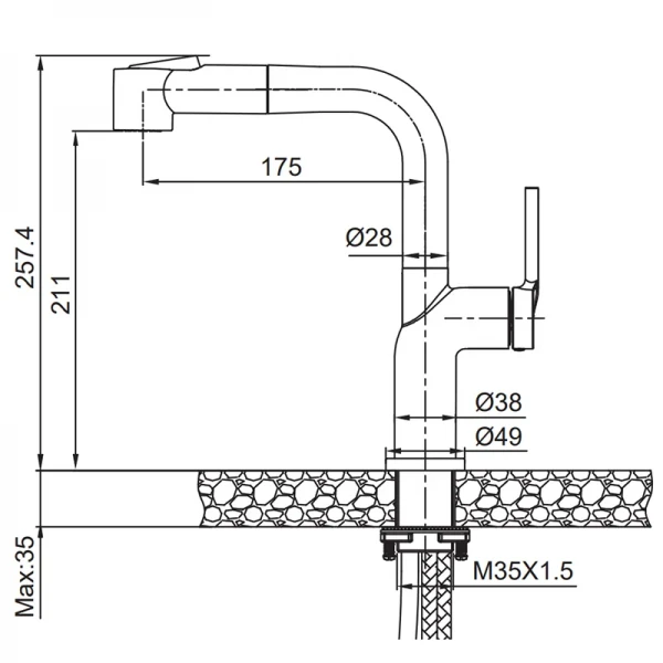 Смеситель для кухни с выдвижным изливом Koer KI-70021-02 (из нерж. стали) (Цвет нерж) (KR4798)