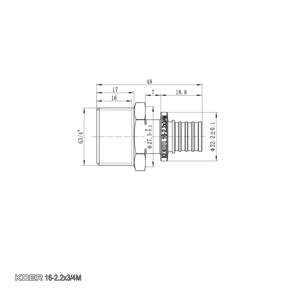 Переходник с НР Koer KA.A08M-16 - 16(2.2mm) x 3/4"M (KR4850)