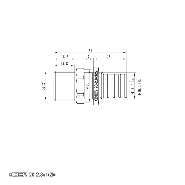 Перехідник з ЗР Koer KA.A06M-20 - 20(2.8mm) x 1/2