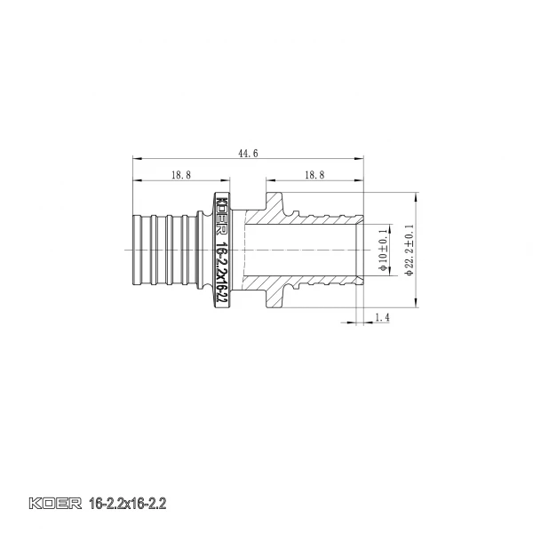 Муфта соединительная равнопроходная Koer KA.С16 - 16(2.2mm) x 16(2.2mm) (KR4855)