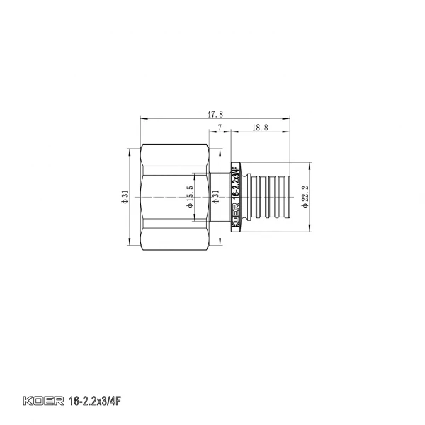 Перехідник з ВР Koer KA.A08F-16 - 16(2.2mm) x 3/4