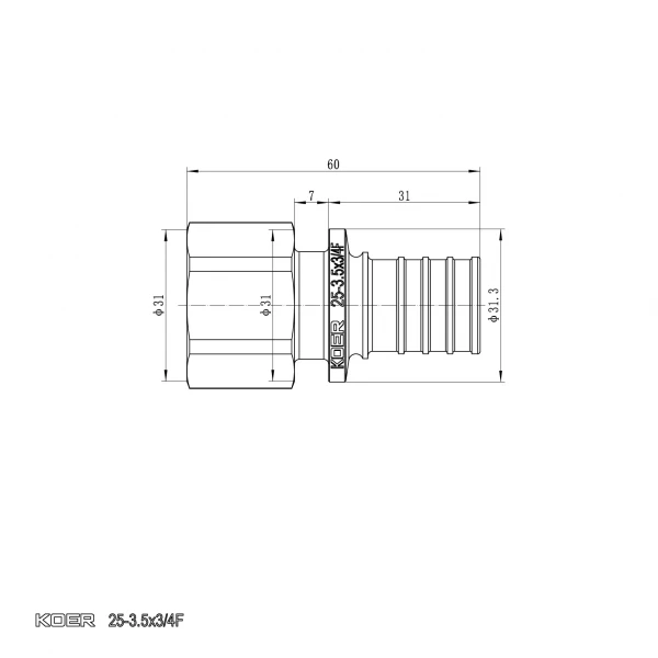 Перехідник з ВР Koer KA.A08F-25 - 25(3.5mm) x 3/4