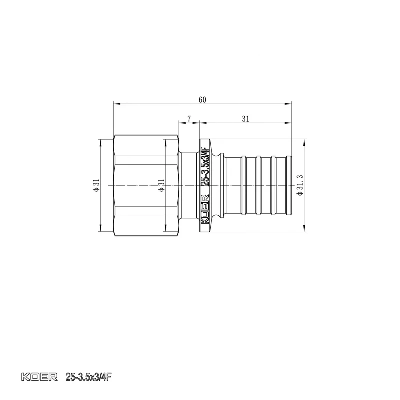 Перехідник з ВР Koer KA.A08F-25 - 25(3.5mm) x 3/4"F (KR4865)