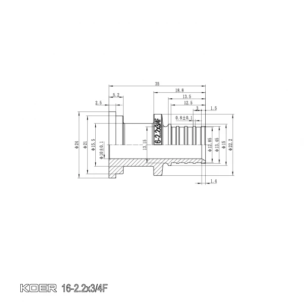 Перехідник з накидною гайкою під плоске ущільнення Koer KA.A08F-16S - 16(2.2mm) x 3/4"F (KR4866)