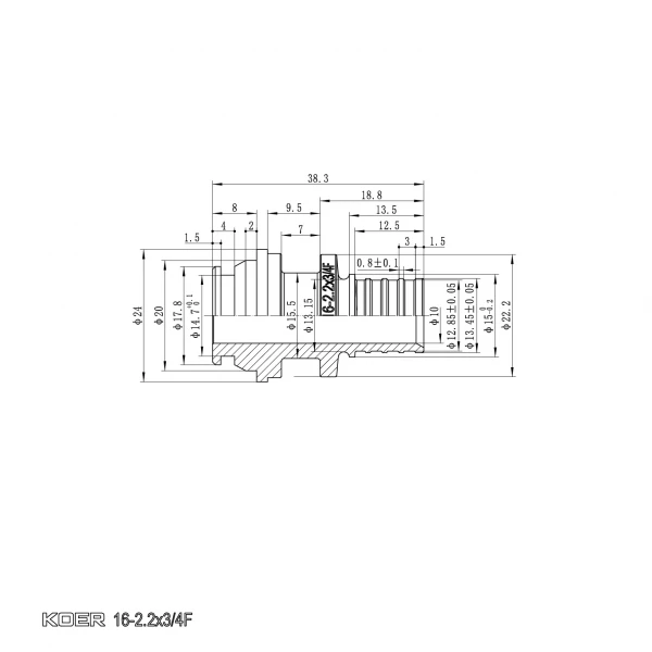 Переходник под евроконус с накидной гайкой Koer KA.A08F-16E - 16(2.2mm) x 3/4"F (KR4869)