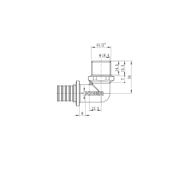 Кутник перехідний із ЗР Koer KA.L06M-20 - 20(2.8mm) x 1/2