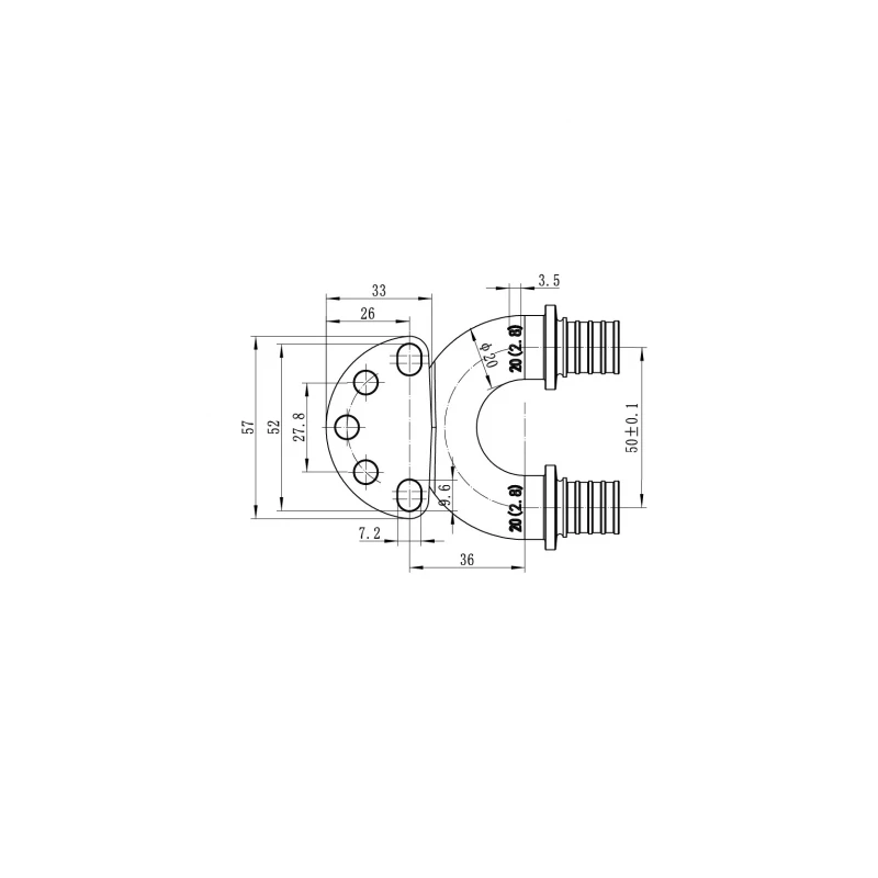 Кутник настін. з наскрізн.проход.та ВР Koer KA.LW20-06F-20 - 20(2.8mm) x 1/2"F x 20(2.8mm) (KR4883)