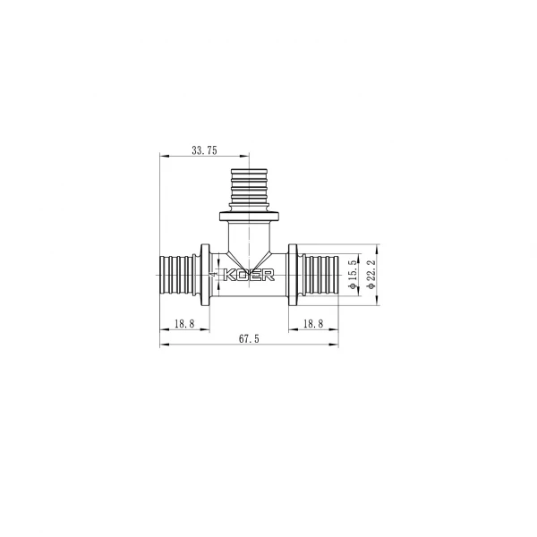 Тройник равнопроходной Koer KA.T16 - 16(2.2mm) x 16(2.2mm) x 16(2.2mm) (KR4884)