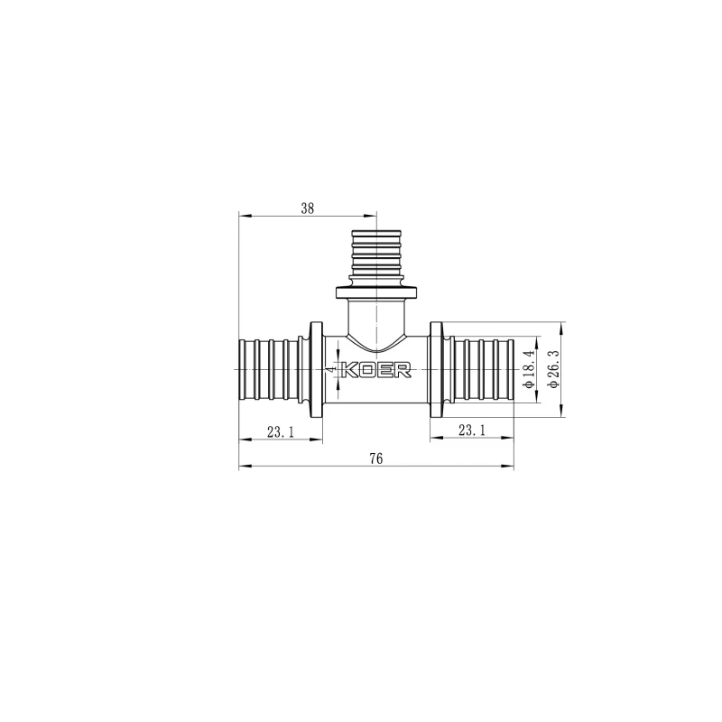 Трійник перехідний Koer KA.T20-16-20 - 20(2.8mm) x 16(2.2mm) x 20(2.8mm) (KR4888)