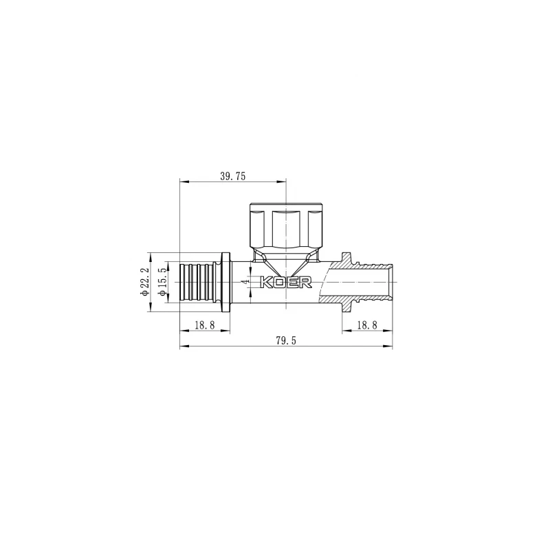 Трійник перехідний з ВР Koer KA.T16-06F-16 - 16(2.2mm) x 1/2"F x 16(2.2mm) (KR4894)