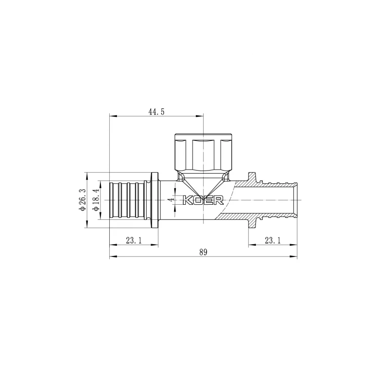 Трійник перехідний з ВР Koer KA.T20-06F-20 - 20(2.8mm) x 1/2"F x 20(2.8mm) (KR4895)