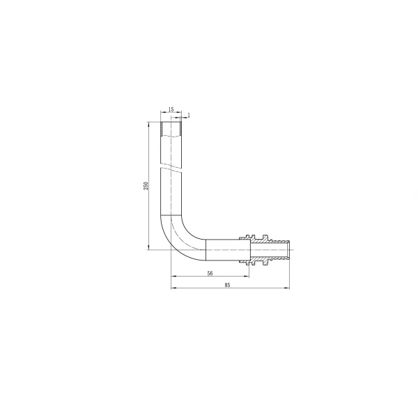 Трубка Г-образная для подсоединения радиатора Koer KA.D16-250 - 16(2.2mm) x 15-250mm (KR4902)
