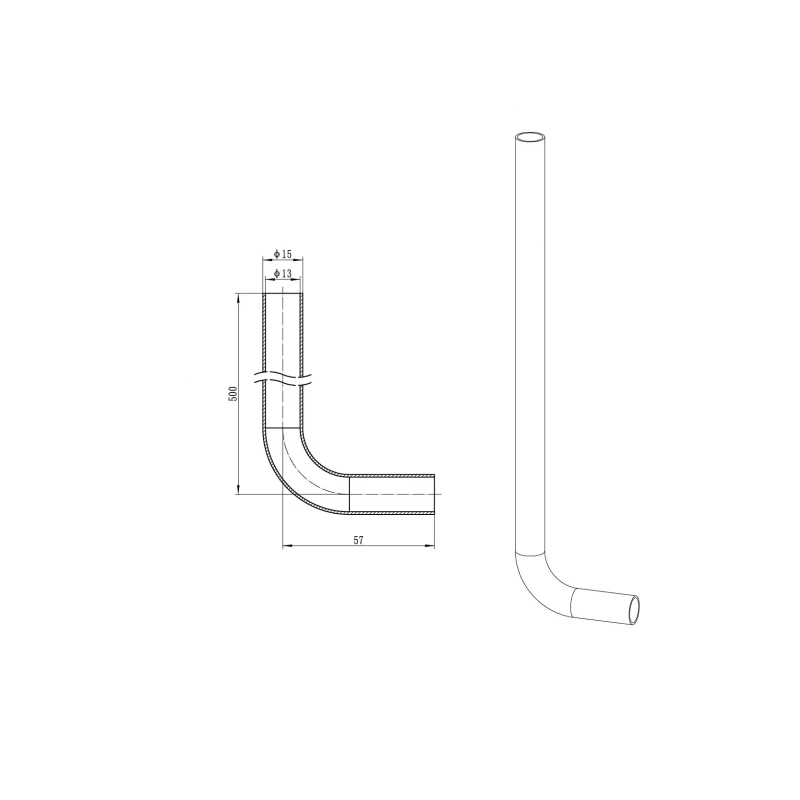 Трубка Г-образная для подсоединения радиатора Koer KA.D16-500 - 16(2.2mm) x 15-500mm (KR4904)