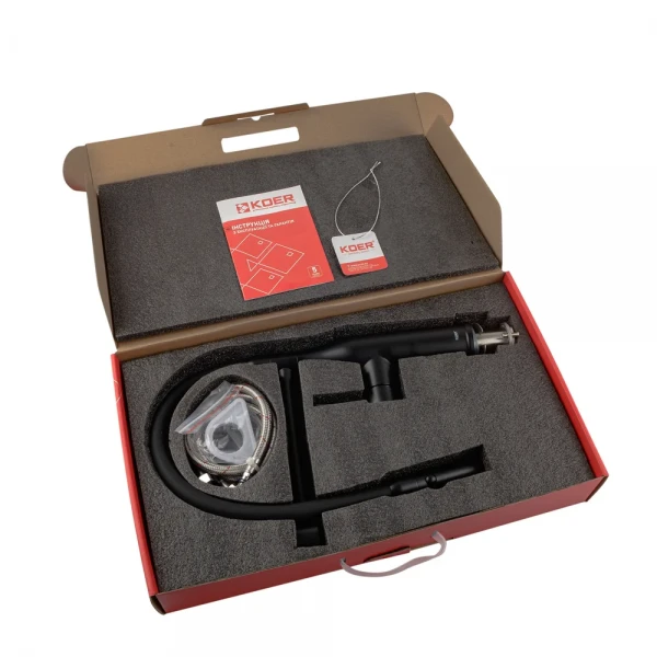 Смеситель для кухни Koer KI-70005-05 с черным силиконовым изливом (нерж. сталь) (KR5005)