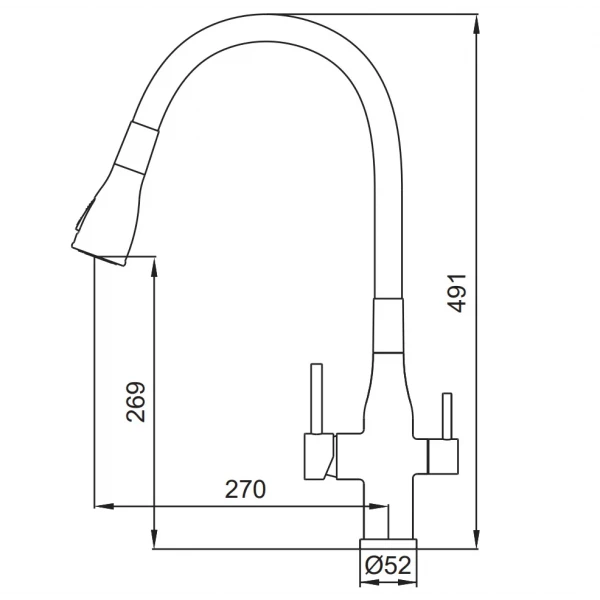 Смеситель для кухни Koer KI-72024-02 с выходом для питьевой воды (нерж. сталь) (KR5011)