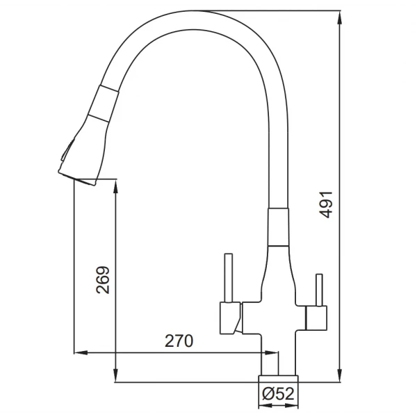 Смеситель для кухни Koer KI-72024-05 с выходом для питьевой воды (нерж. сталь) (KR5012)