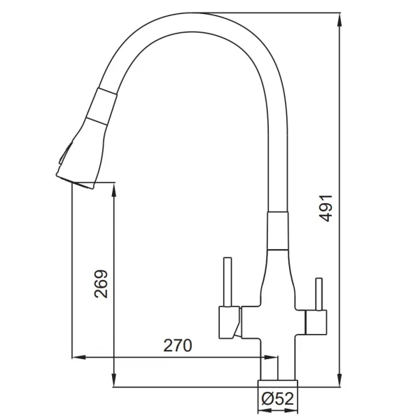 Смеситель для кухни Koer KI-72024-07 с выходом для питьевой воды (нерж. сталь) (KR5013)