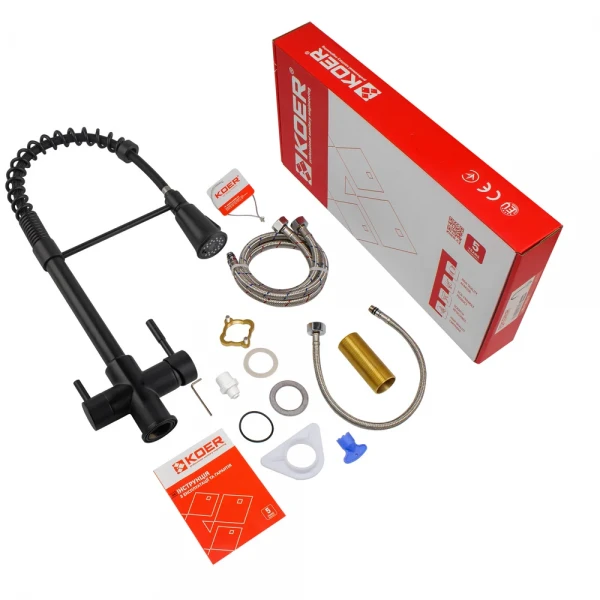 Смеситель для кухни Koer KB-72025-05 с выходом для питьевой воды (излив – пружина) (KR5015)