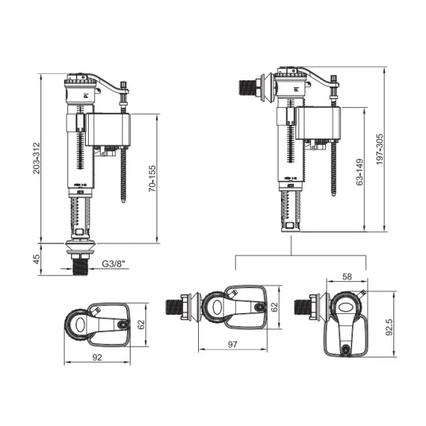 Арматура наповнювальна з універсальним підключенням Koer KT-0101-3/8" (KR5056)