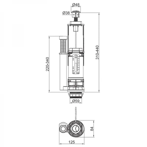 Комплект арматури Koer KT-0301-3/8" (спускна 2-х кноп.+ наповнювальна з універс. підключенням) (KR5059)