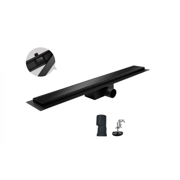 Душовий трап із нержавіючої сталі Koer FD08-70x700-GLASS Black 70x700мм зі склян. панеллю (KR5141)