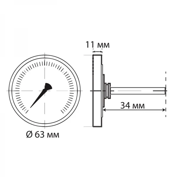 Термометр аксиальный Koer KT.671A D=63мм 120 град. 1/2'' с погружной гильзой, щуп=50мм (KR5146)