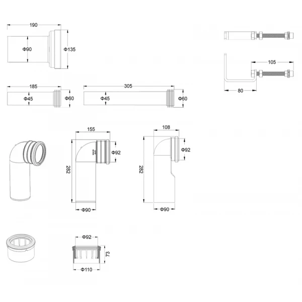 Комплект установочный для унитаза Koer KT-0501-01 (с пан. смыва KT-0601-01 Хром + звукоиз.) (KR5168)