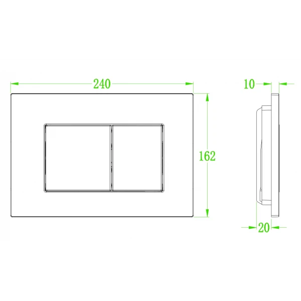 Панель змиву Koer KT-0602-02 240x160x10mm з нержавіючої сталі, кнопка квадратна SUS304 (KR5179)