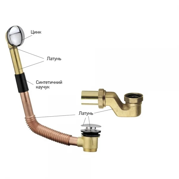 Сифон для ванны Koer BD-01-01 с переливом и выпуском ''СLICK-СLACK'', латунь (KR5196)