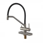 Смеситель для кухни Koer KB-74027-02 с функцией "водопад" и черным силиконовым изливом (KR5201)