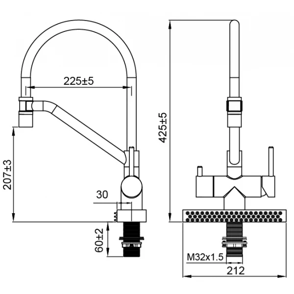 Смеситель для кухни Koer KB-74027-07 с функцией "водопад" и черным силиконовым изливом (KR5203)