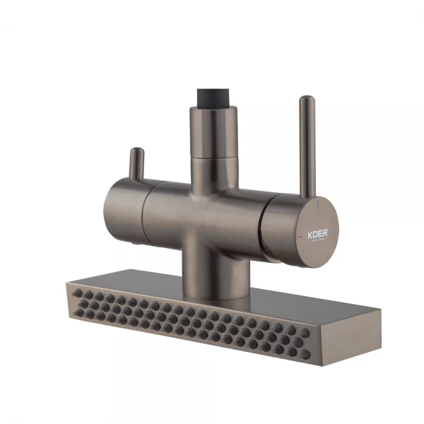 Смеситель для кухни Koer KB-74027-07 с функцией "водопад" и черным силиконовым изливом (KR5203)