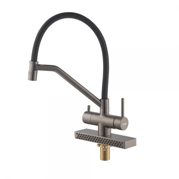 Смеситель для кухни Koer KB-74027-07 с функцией "водопад" и черным силиконовым изливом (KR5203)